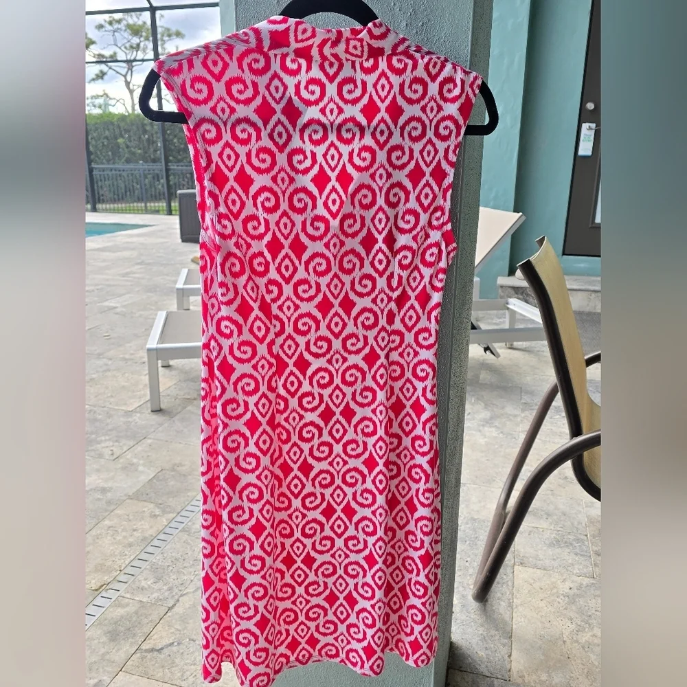 🌴Tommy Bahama🌸Bimini Printed Cowlneck Sleeveless Shift Dress Red White XS - Picture 3 of 5